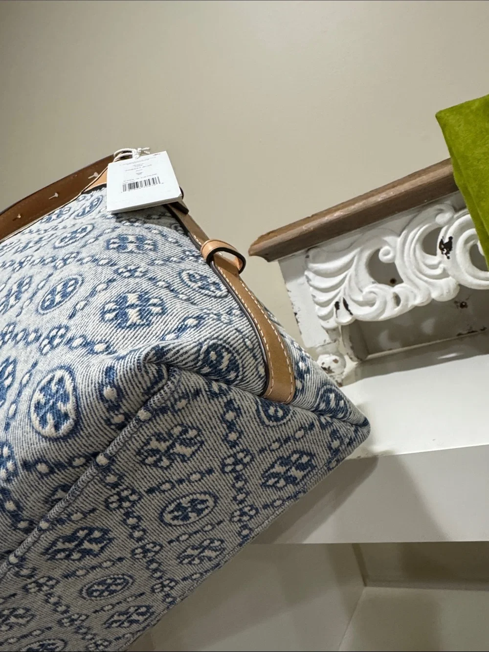 Tory Burch Denim T Monogram Bag with Leather Trim NWT